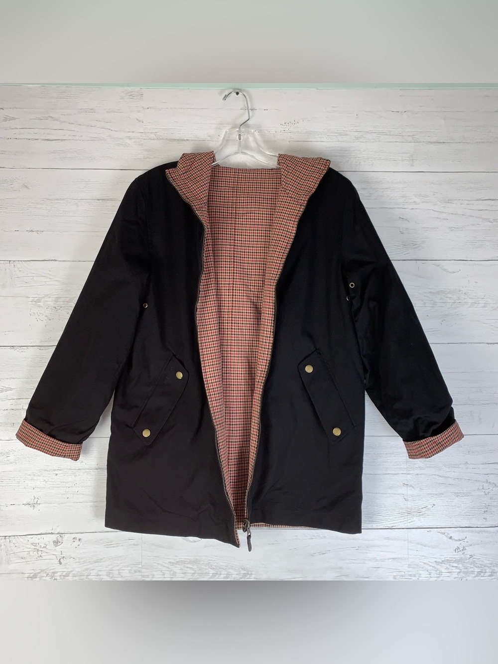Lauren Ralph Lauren Reversible Women Checkered/Black Hooded Jacket Petite